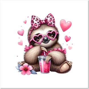 Valentine Sloth Drinking Ice Cream Posters and Art